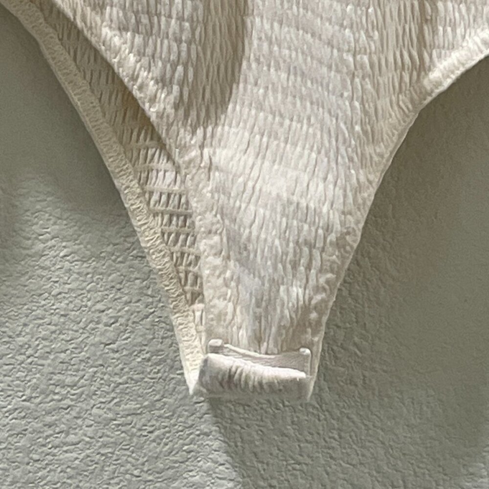 PROMESA Long Bishop Sleeve Body Suit V-Neck Waffle Knit Ivory Women L - Picture 8 of 12